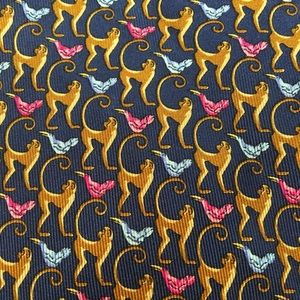 Salvatore Ferragamo Blue Silk Tie w/ Monkey & Bird